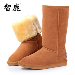 智鹿冬靴5815雪地靴正品清仓牛皮牛筋底女鞋高筒靴子1212全民疯抢 \