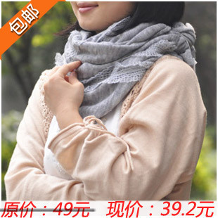 羚羊早安 包邮韩版秋冬款围巾 女士针织毛线围脖披肩两用蕾丝梦想 \