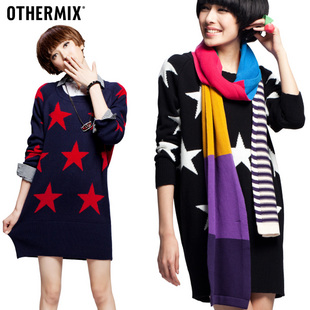 体验 现&预 OTHERMIX星星提花宽松加厚加长款毛衣针织衫女22M3105 \