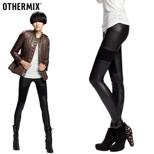 7折体验七格格 othermix仿皮涂层(加强)拼接弹力打底裤12T3301 \