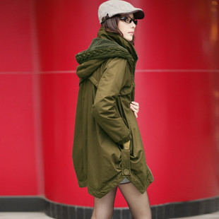 2012冬装新款韩版女装 军绿色加厚棉服 中长款大码棉衣 女 外套 \