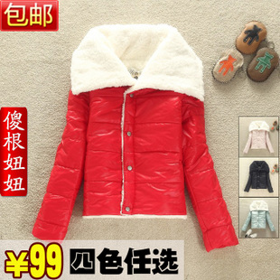 2011新品 冬装新款短款棉衣 韩版保暖外套羊羔绒宽领棉服女装免邮 \