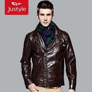 【Justyle】秋冬时尚翻领水洗皮衣男士外套男装皮夹克精品 \
