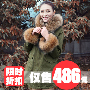 羊羔绒棉衣 可爱小辣椒貉子毛毛领军绿色棉大衣工装厚外套棉服 女 \