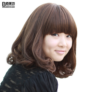 佰美坊假发 梨花头 齐刘海中长假发 女生假发 长 卷 蓬松修脸实拍 \