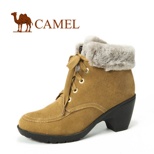 CAMEL骆驼女鞋 真皮粗跟短靴 短筒靴子 磨砂皮女靴 粗跟 包邮 \