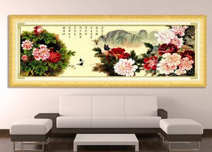 卡卡 十字绣 富贵牡丹花开 新款客厅大画风景包邮系列2米套件大幅 \