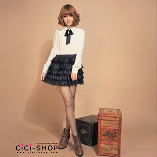 CICI-SHOP 春装新款 日系白色百搭系带 长袖雪纺衫 03 \