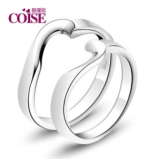 coise925纯银情侣戒指 心动情侣对戒 女 韩版银饰品 免费刻字配饰 \