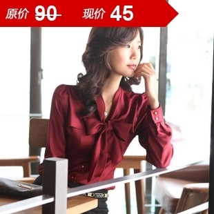 2012春装 新款女装宫廷气质复古立领系带荷叶边品质衬衫 女 长袖 \