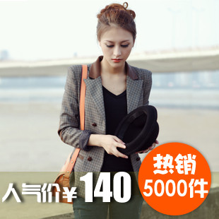 2012新款春装外套 女 英伦休闲西装女短款修身格子小西装 女韩版 \
