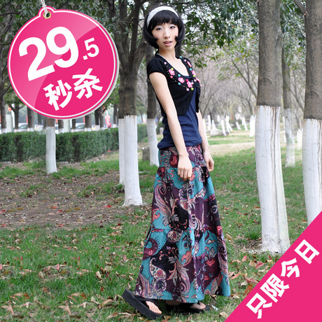 半身裙 2012 女装春装 波西米亚 长裙 亚麻裙 新款 春装 大摆裙子 \