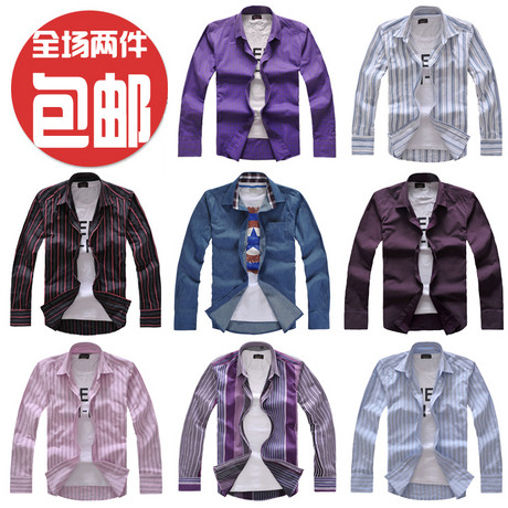 TOPOT 2012春新品男装时尚衬衣男款衬衫男士条纹休闲长袖纯棉衬衫 \