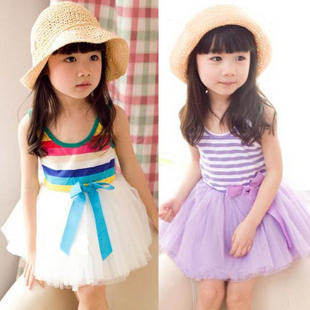 2012春夏装新款女童装萌BABY小lol彩虹蝴蝶结背心连衣裙120216 \