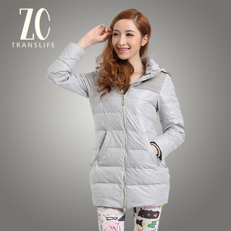 反季促销庄驰ZC女款正品素色小方格修身中长款女士羽绒服B51100 \