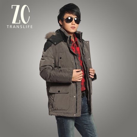庄驰ZC 男款正品貉子毛领中长款商务休闲羽绒服 特价清仓B51035 \