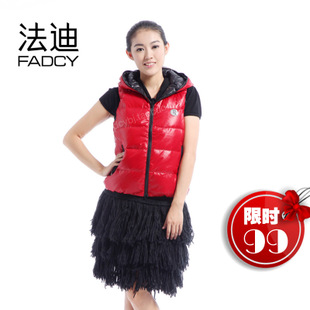 法迪羽绒服女专柜正品代购2012连帽女款羽绒马甲背心FC11109清仓 \